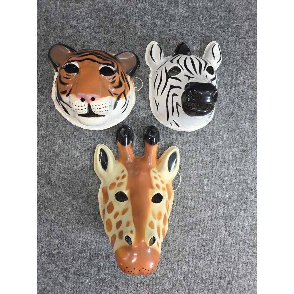 Vtg Mask Head Halloween K&M International Giraffe Zebra Tiger Vintage 94 Plastic